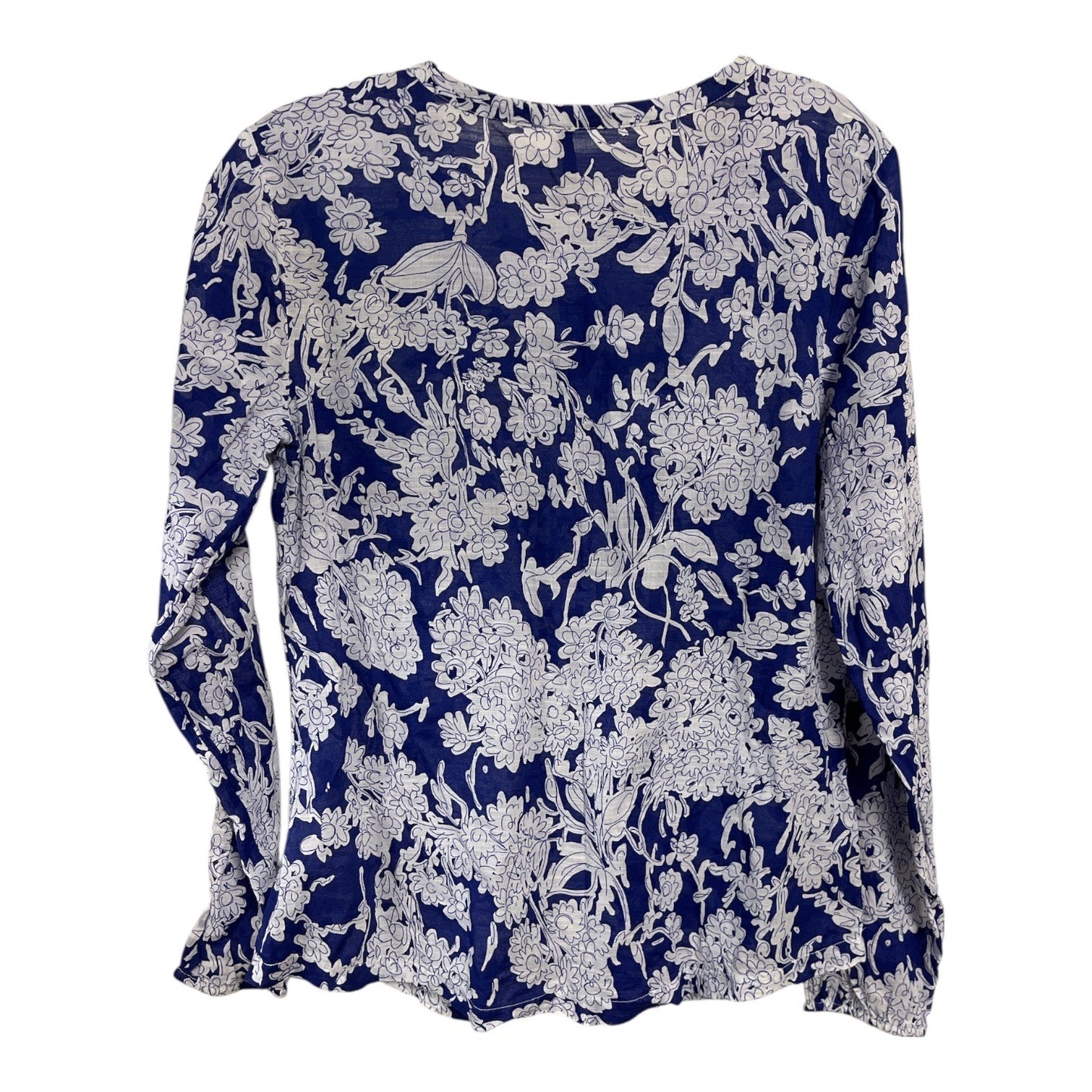 United Colors of Benetton Blue White Floral Cotton Blouse XS Lightweight Button Front Top