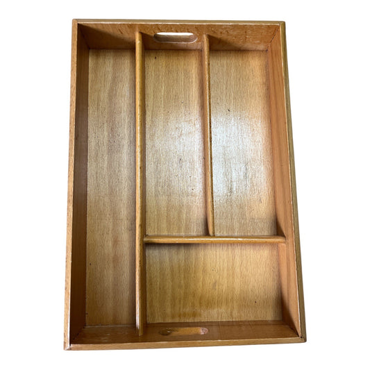 Vintage Wooden Cutlery Tray Organizer Made in Romania 1980s Beech Wood Silverware Drawer