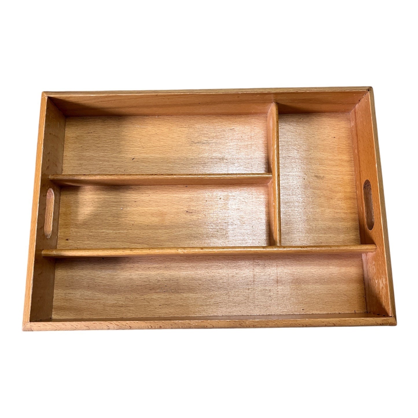 Vintage Wooden Cutlery Tray Organizer Made in Romania 1980s Beech Wood Silverware Drawer