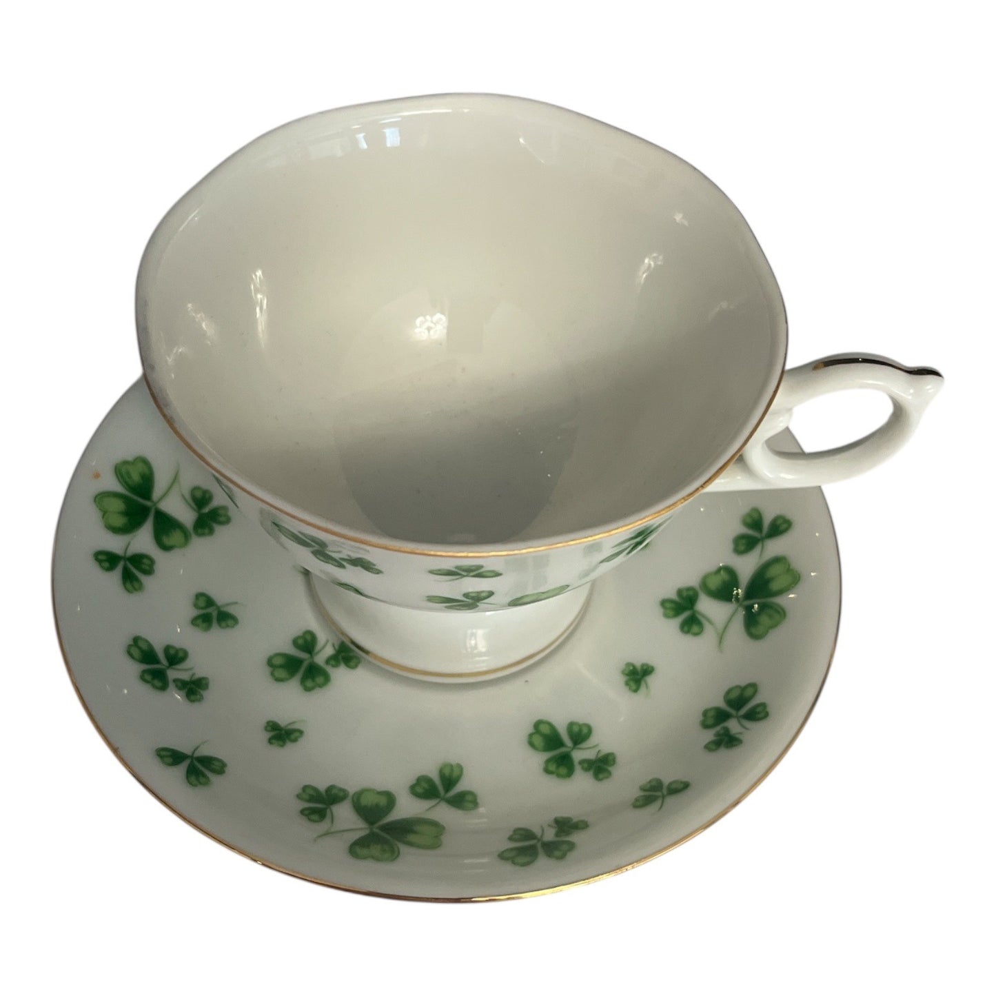 Vintage Lefton China Shamrock Musical Teacup & Saucer – “My Wild Irish Rose” – Made in Japan