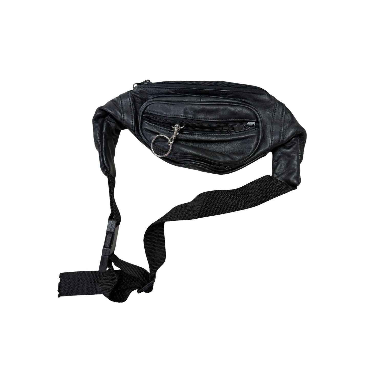 Vintage Black Leather Fanny Pack Waist Bag Multi Pocket Belt Bag Travel Pouch