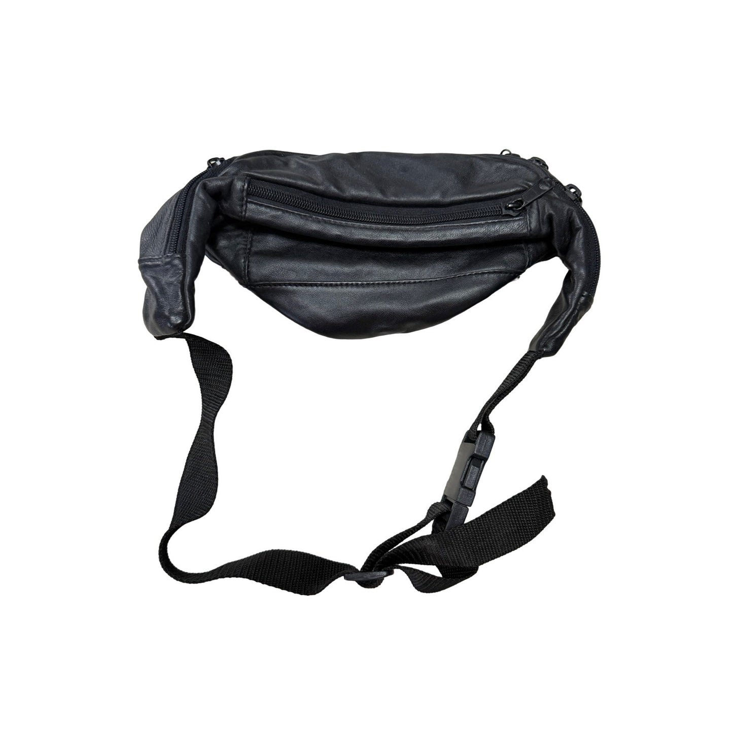 Vintage Black Leather Fanny Pack Waist Bag Multi Pocket Belt Bag Travel Pouch