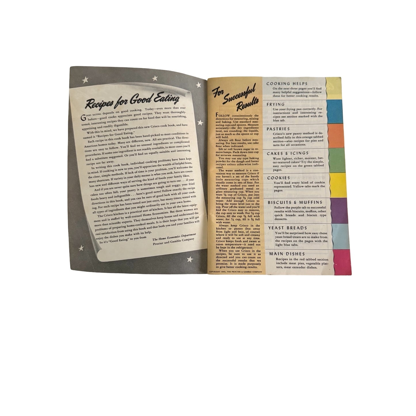 Vintage 1945 Crisco Recipes for Good Eating Cookbook Procter & Gamble Recipe Book