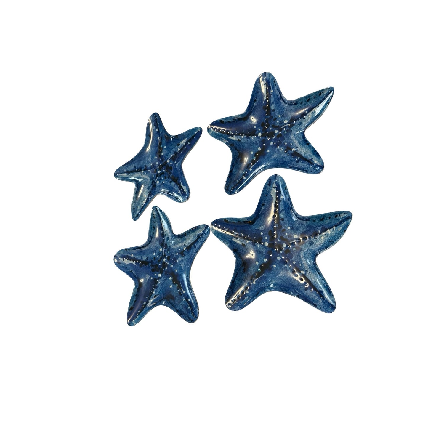 Vintage Set of 4 Blue Starfish Melamine Dinner Plates 10" Coastal Beach Nautical