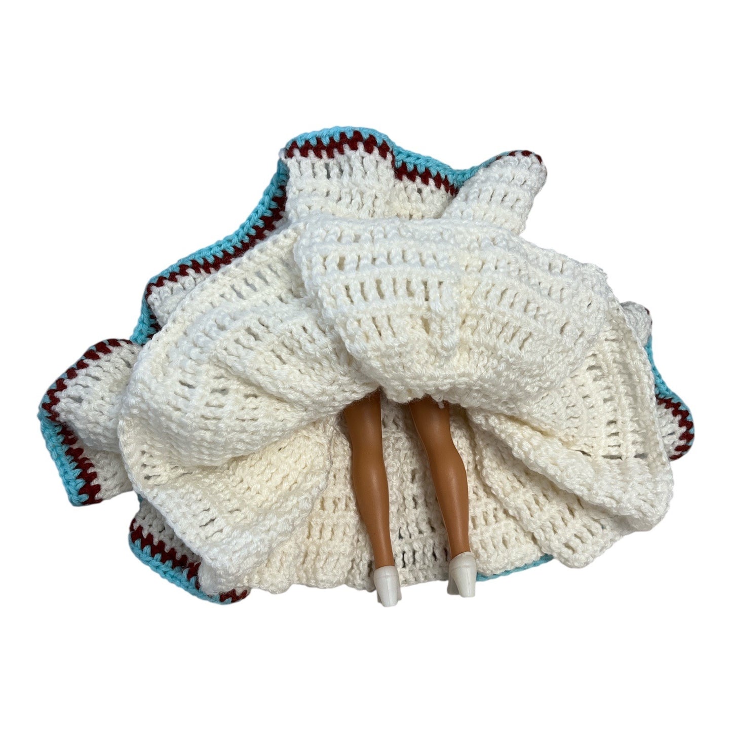 1980s Indigenous-Style Crochet Skirt Doll – 14" Handmade Display Doll with Beaded Trim, Replaceable Head