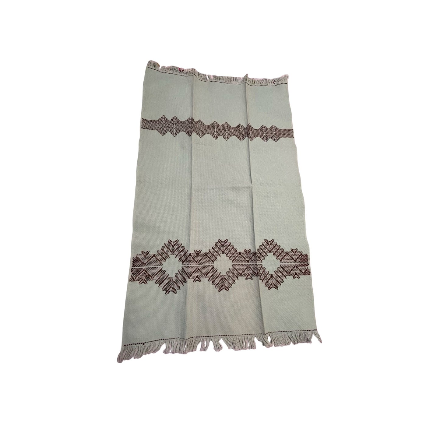 Vintage Embroidered Linen Towels Set Green Fringe & Cream Guest Towels Handmade