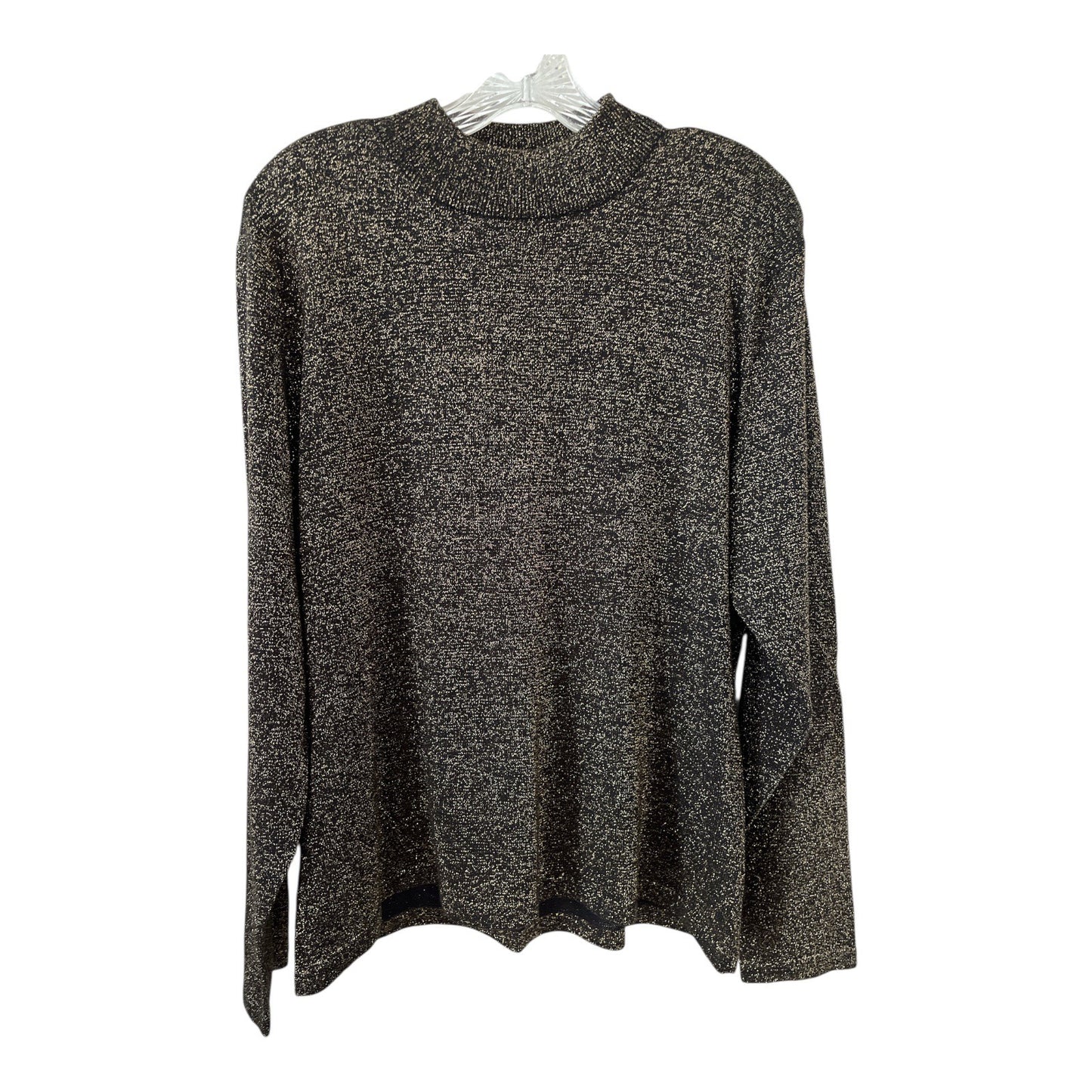 Vintage Yarnworks Metallic Knit Top | Black Gold Shimmer | XL | Made in Hong Kong | 80s Shoulder Pads | 46 x 25
