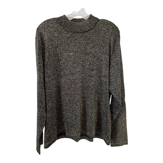 Vintage Yarnworks Metallic Knit Top | Black Gold Shimmer | XL | Made in Hong Kong | 80s Shoulder Pads | 46 x 25