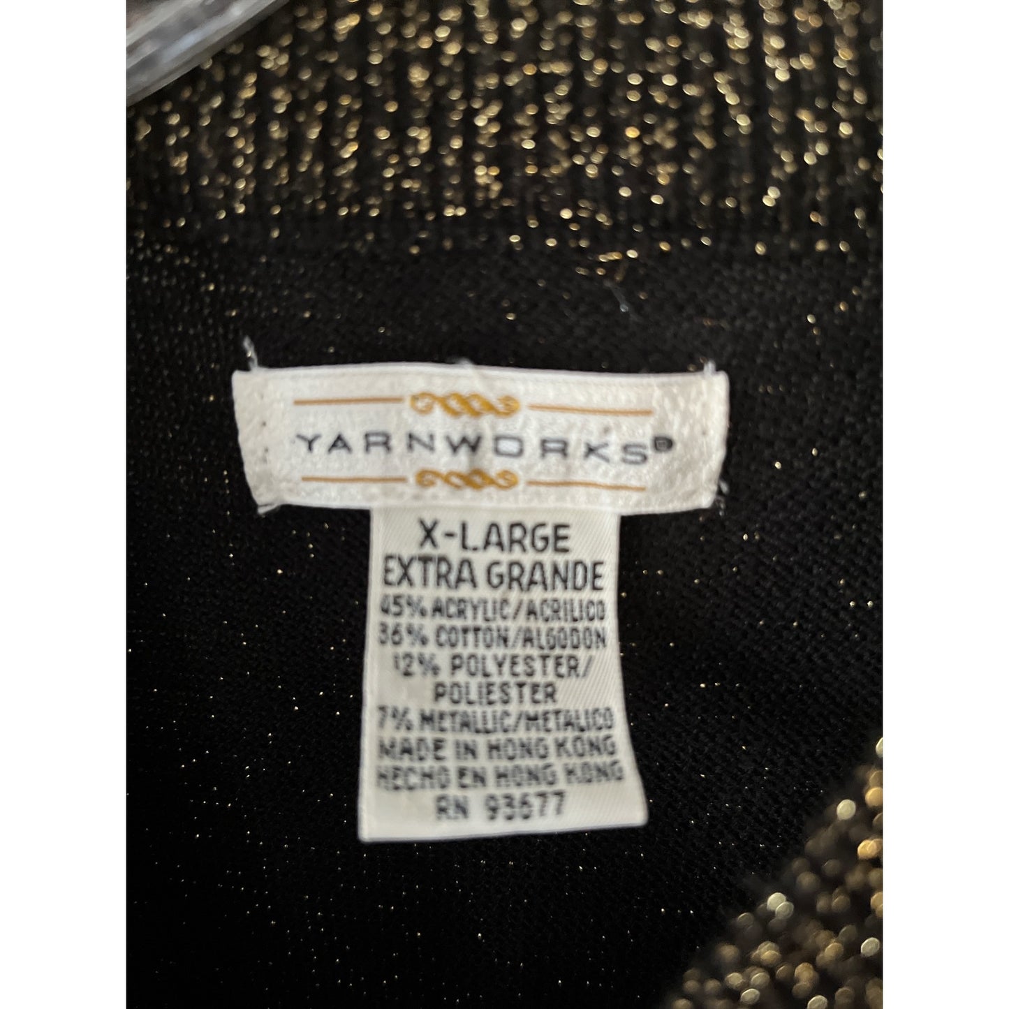 Vintage Yarnworks Metallic Knit Top | Black Gold Shimmer | XL | Made in Hong Kong | 80s Shoulder Pads | 46 x 25