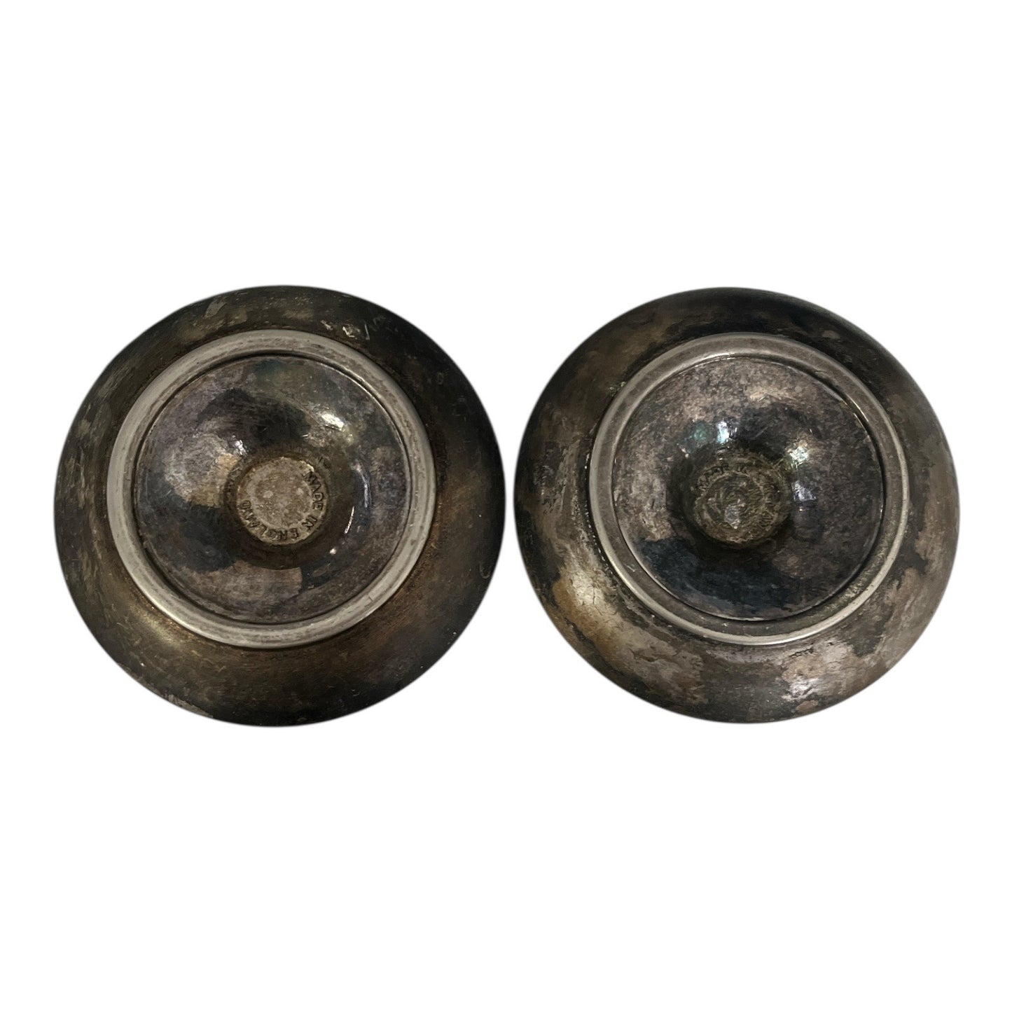 Vintage MCM Made in England Solid Brass Candle Holders Silver Tone Pair 3.5 Inch