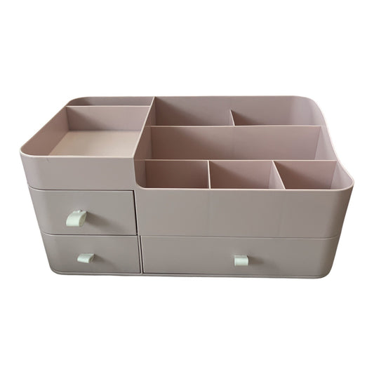 Multi-Compartment Desktop Organizer – Light Pink Plastic Storage Box with Drawers