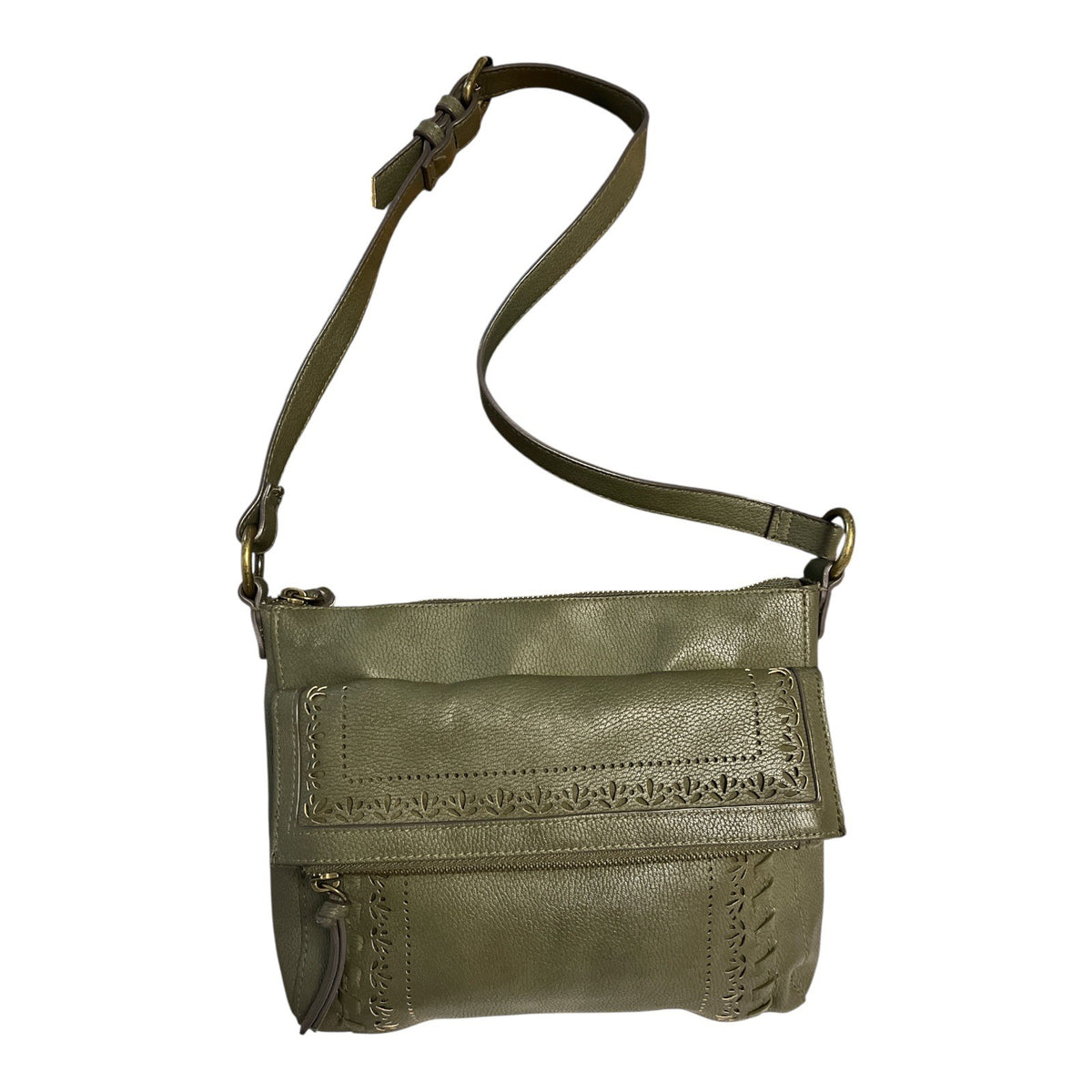 Sonoma Olive Green Faux Leather Crossbody Shoulder Bag Floral Cutout