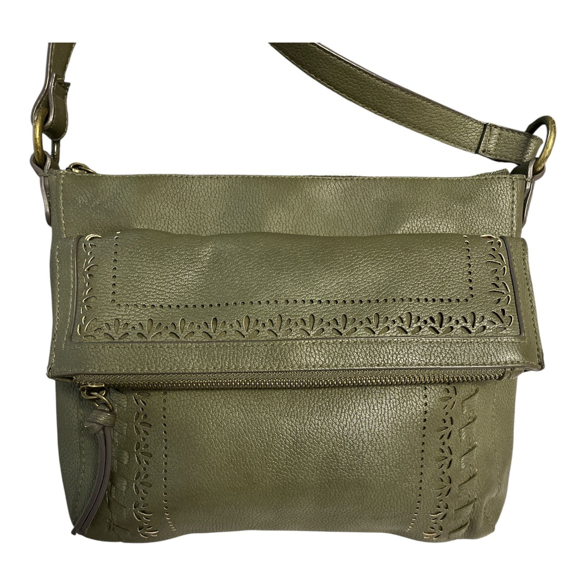 Sonoma Olive Green Faux Leather Crossbody Shoulder Bag Floral Cutout