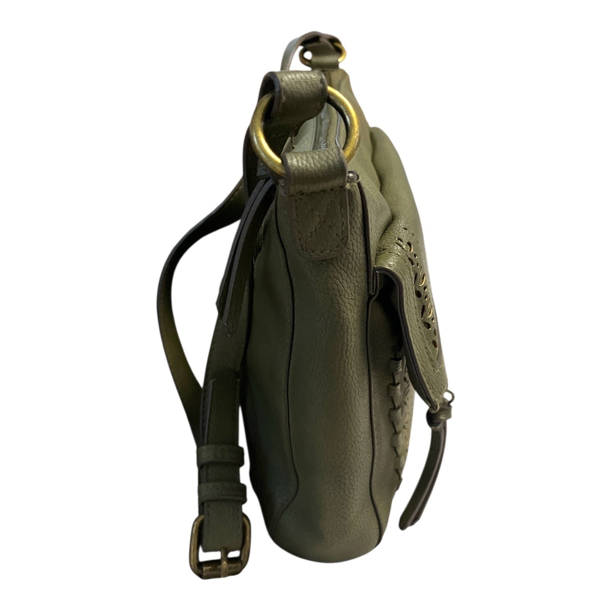 Sonoma Olive Green Faux Leather Crossbody Shoulder Bag Floral Cutout