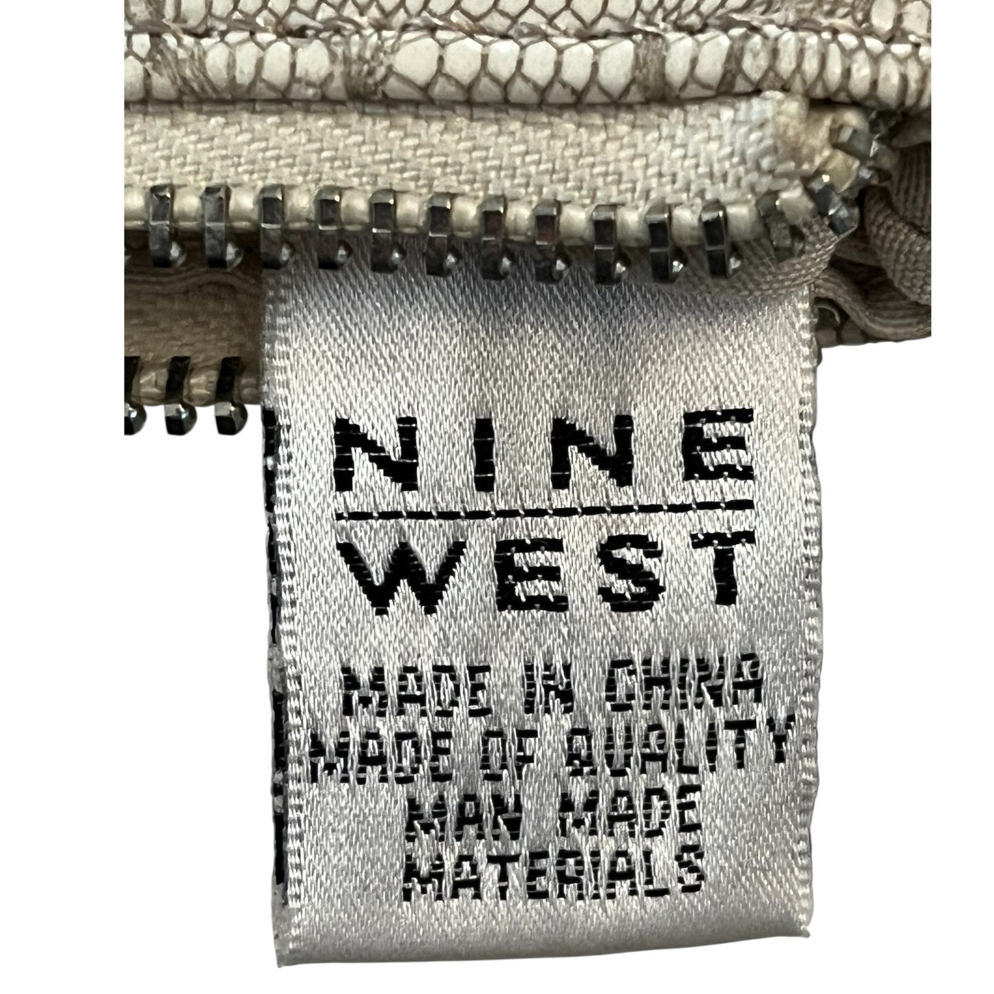 Nine West Wristlet Clutch Pouch – Lace Overlay – Metallic Logo Plate – 6.5x4” – Beige