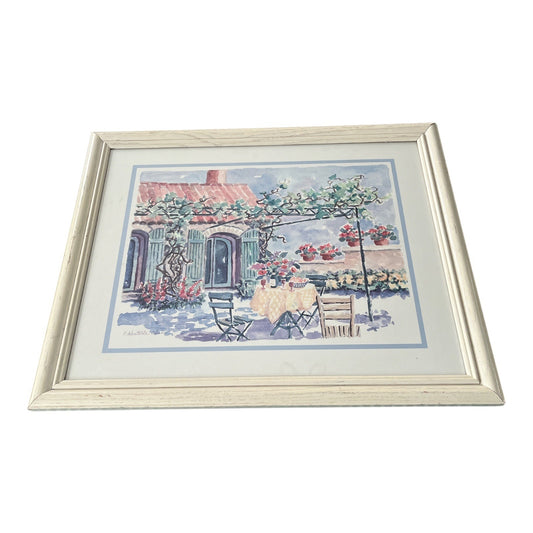 Vintage C. Winterle Olson Framed Art Print Cottage Patio Scene