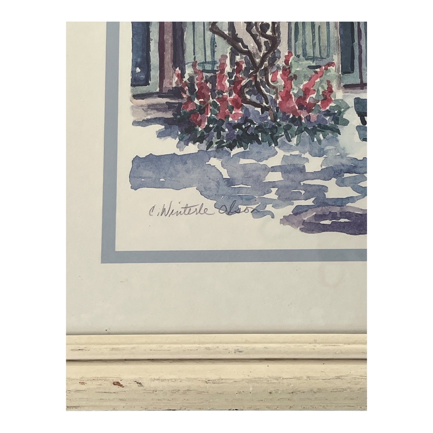 Vintage C. Winterle Olson Framed Art Print Cottage Patio Scene