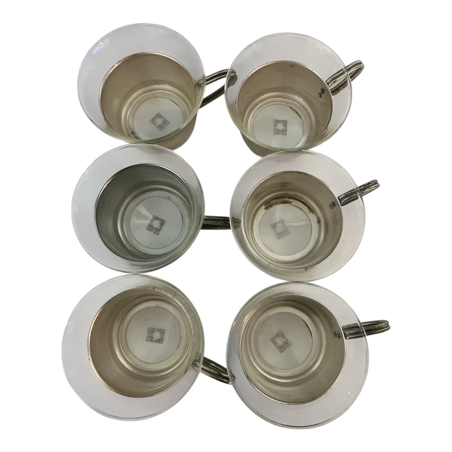 Vintage Schott & Gen Mainz Jenaer Glas Demitasse Cup Set Germany Silver Holders