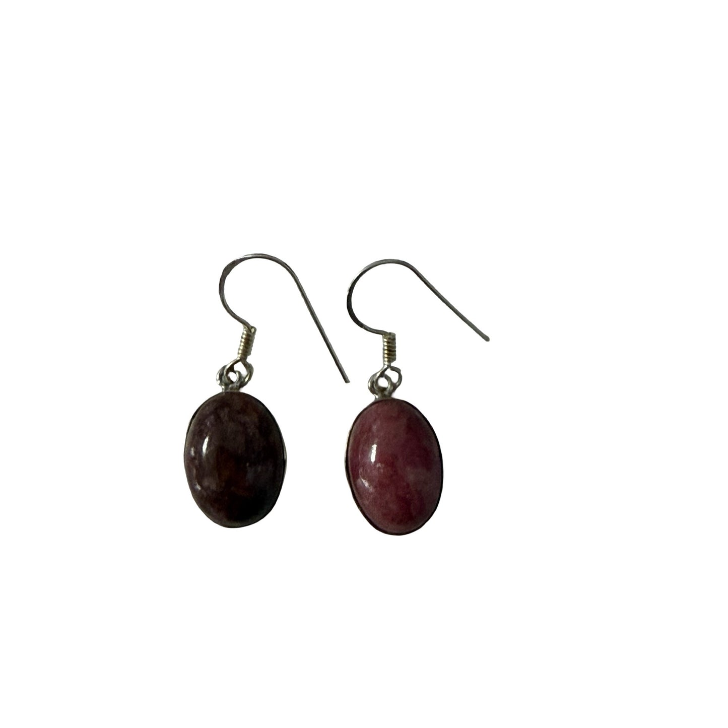 Vintage Pink Stone Cabochon Drop Earrings Oval Dangle Earrings Silver Tone