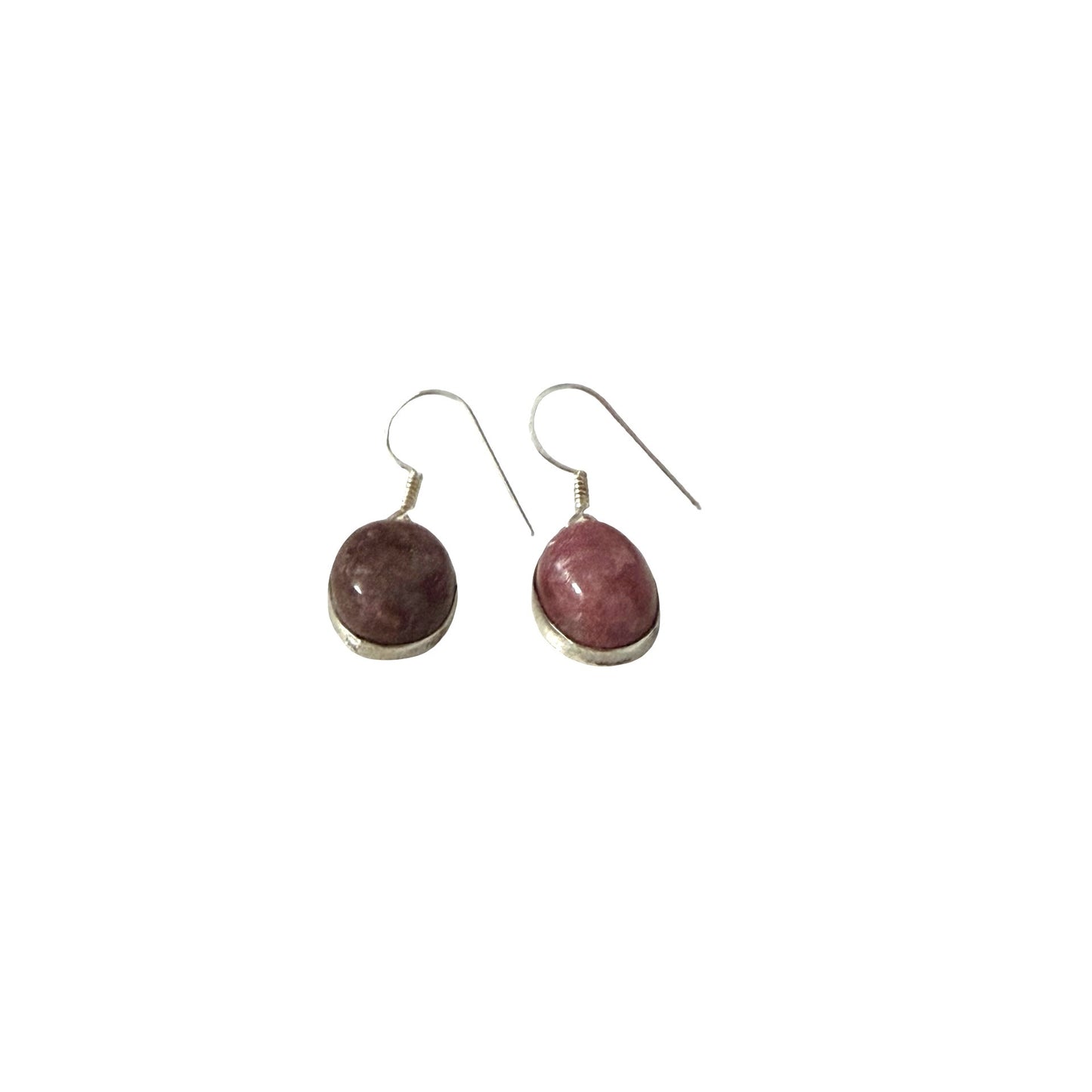 Vintage Pink Stone Cabochon Drop Earrings Oval Dangle Earrings Silver Tone