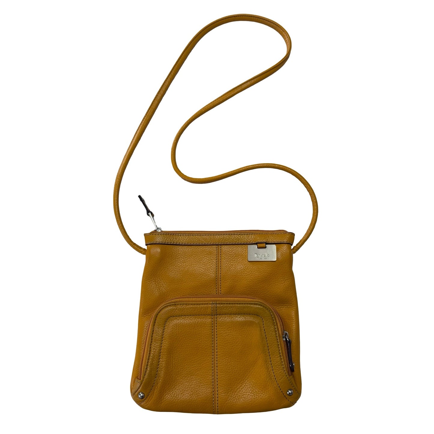 Tignanello Genuine Leather Crossbody Bag Mustard Yellow Pebbled Leather 9x8 22" Drop