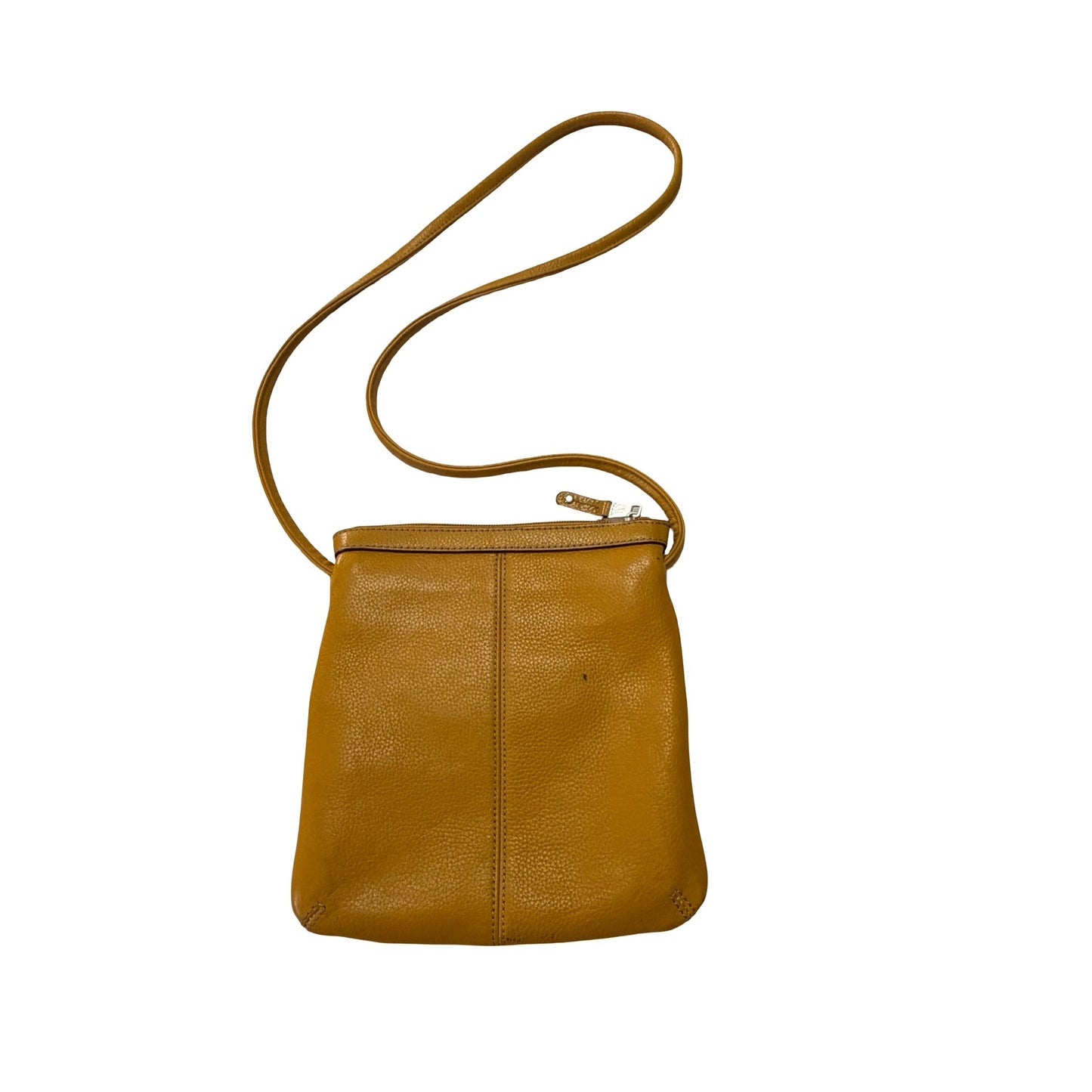 Tignanello Genuine Leather Crossbody Bag Mustard Yellow Pebbled Leather 9x8 22" Drop
