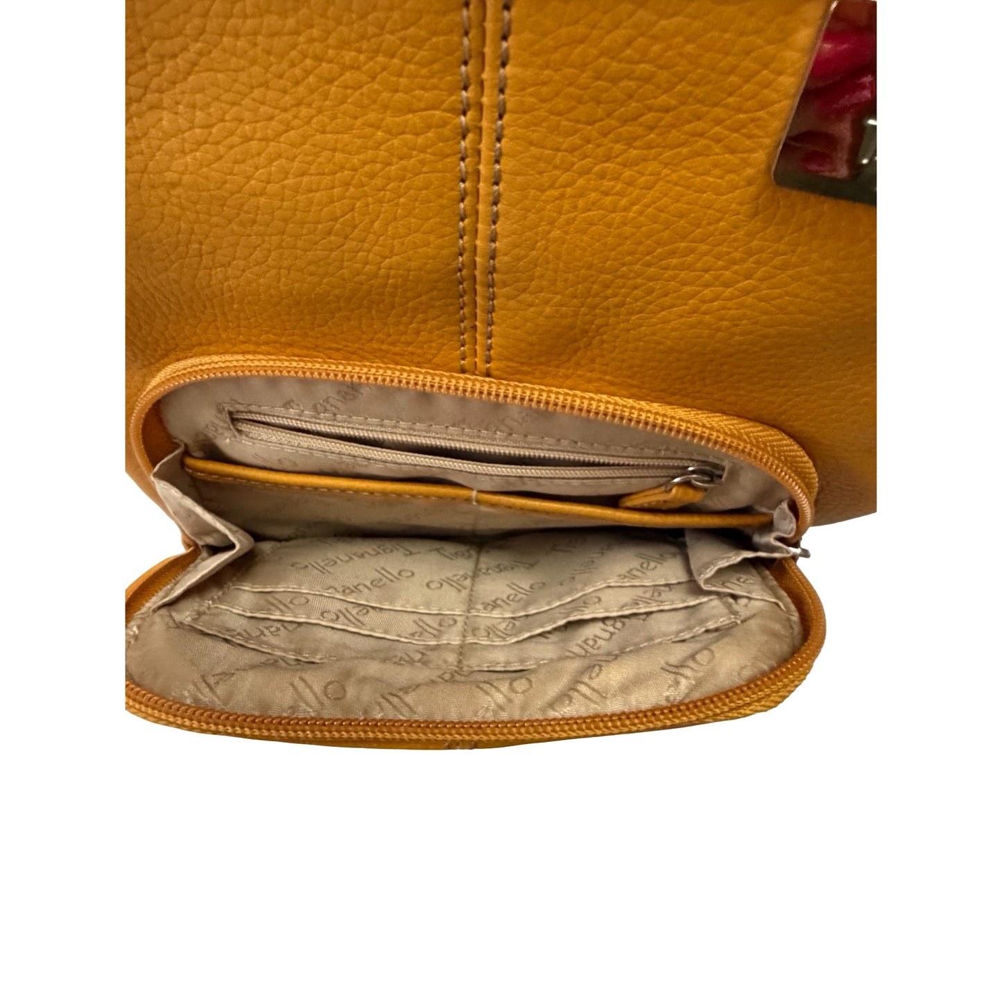 Tignanello Genuine Leather Crossbody Bag Mustard Yellow Pebbled Leather 9x8 22" Drop