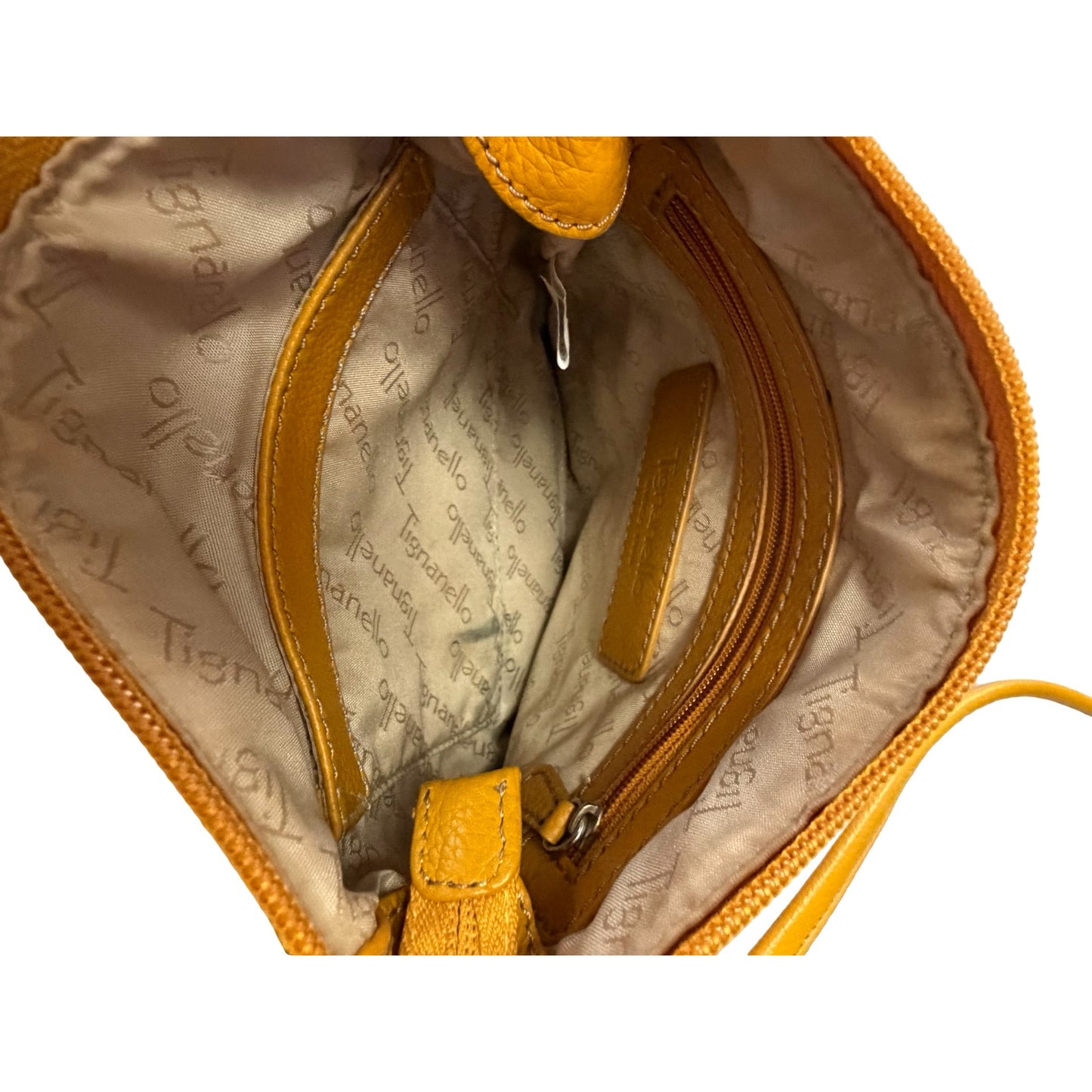 Tignanello Genuine Leather Crossbody Bag Mustard Yellow Pebbled Leather 9x8 22" Drop