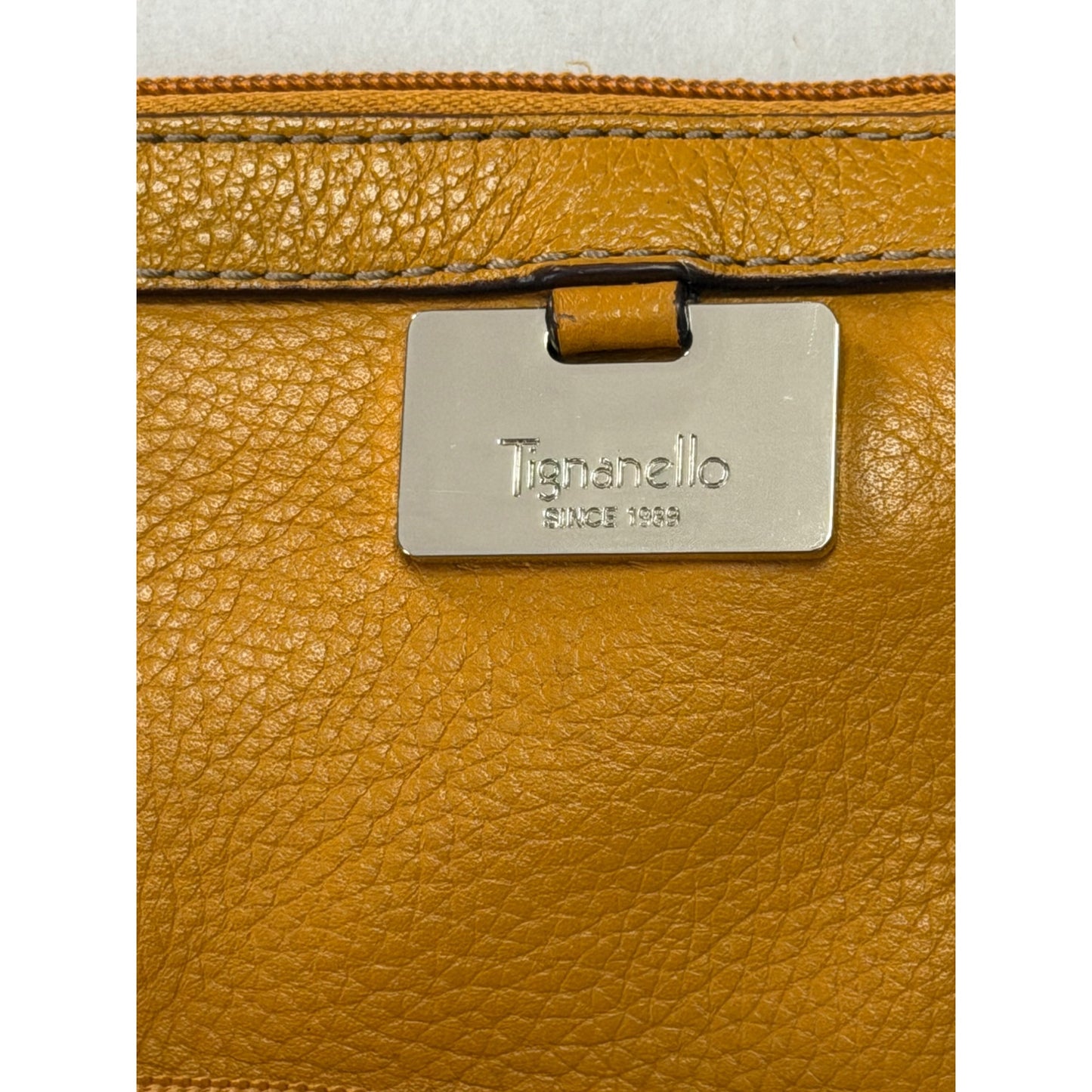 Tignanello Genuine Leather Crossbody Bag Mustard Yellow Pebbled Leather 9x8 22" Drop