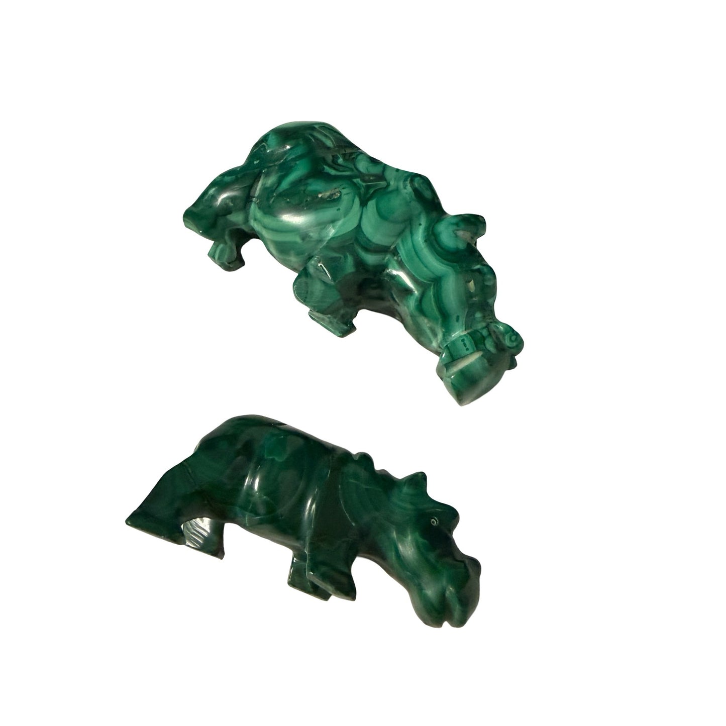 Lot of 5 Malachite Stone Animal Figurines Lion Elephant Bird Hippo Hand Carved