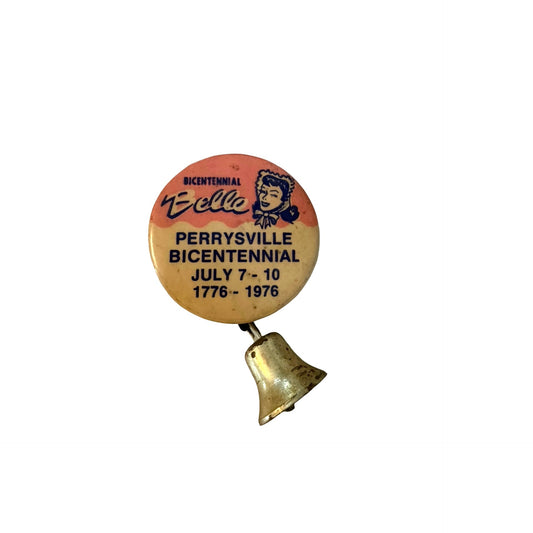 Vintage 1976 Perrysville Bicentennial Belle Pin Button Bell Dangle July 7-10 Souvenir