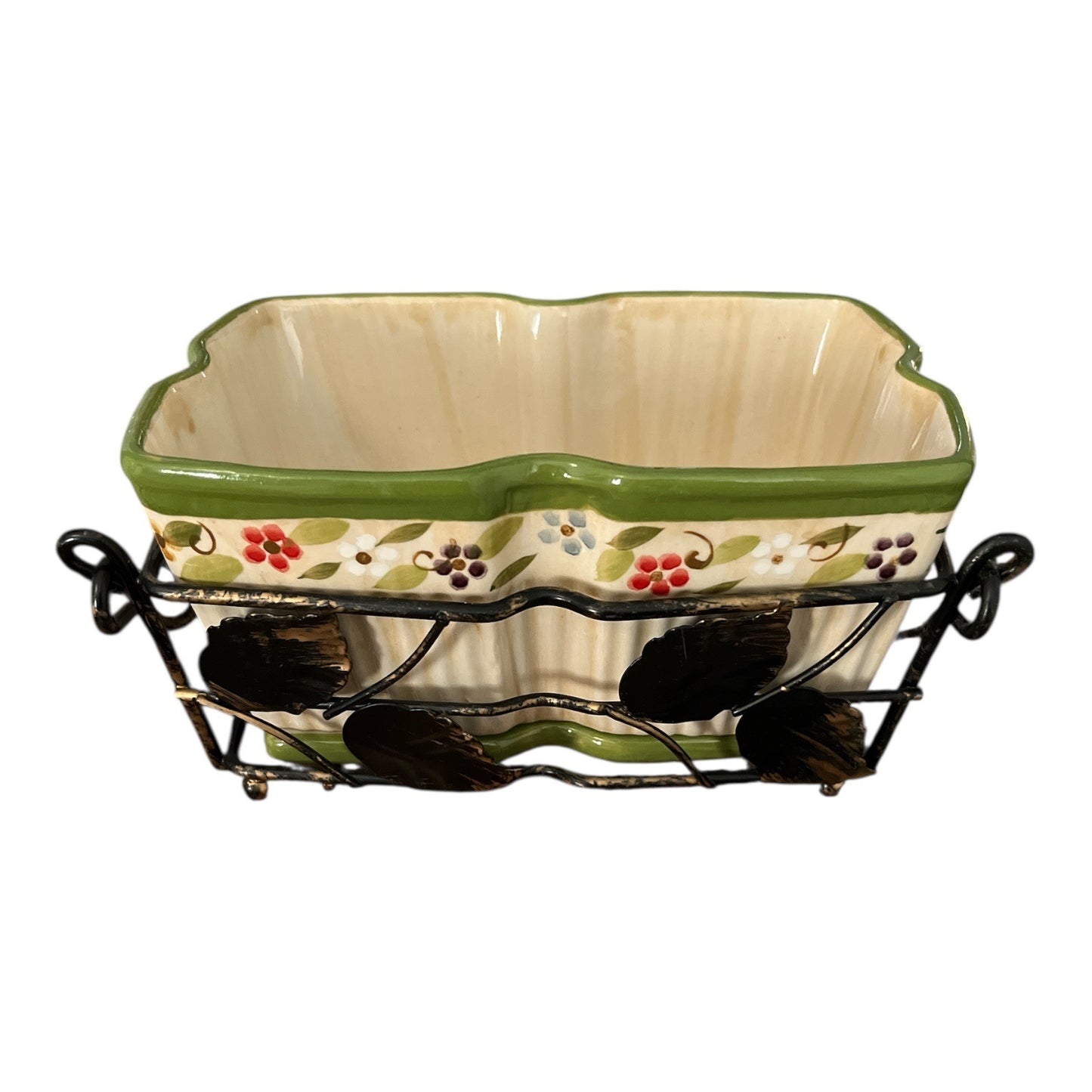 Temp-tations by Tara Floral Ceramic Baking Dish With Metal Rack 6.5 Inch Y2K
