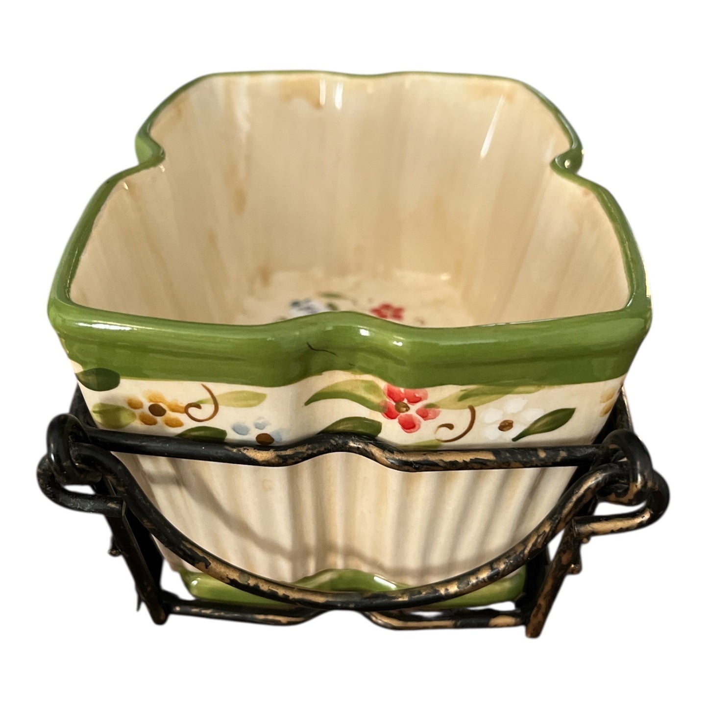Temp-tations by Tara Floral Ceramic Baking Dish With Metal Rack 6.5 Inch Y2K