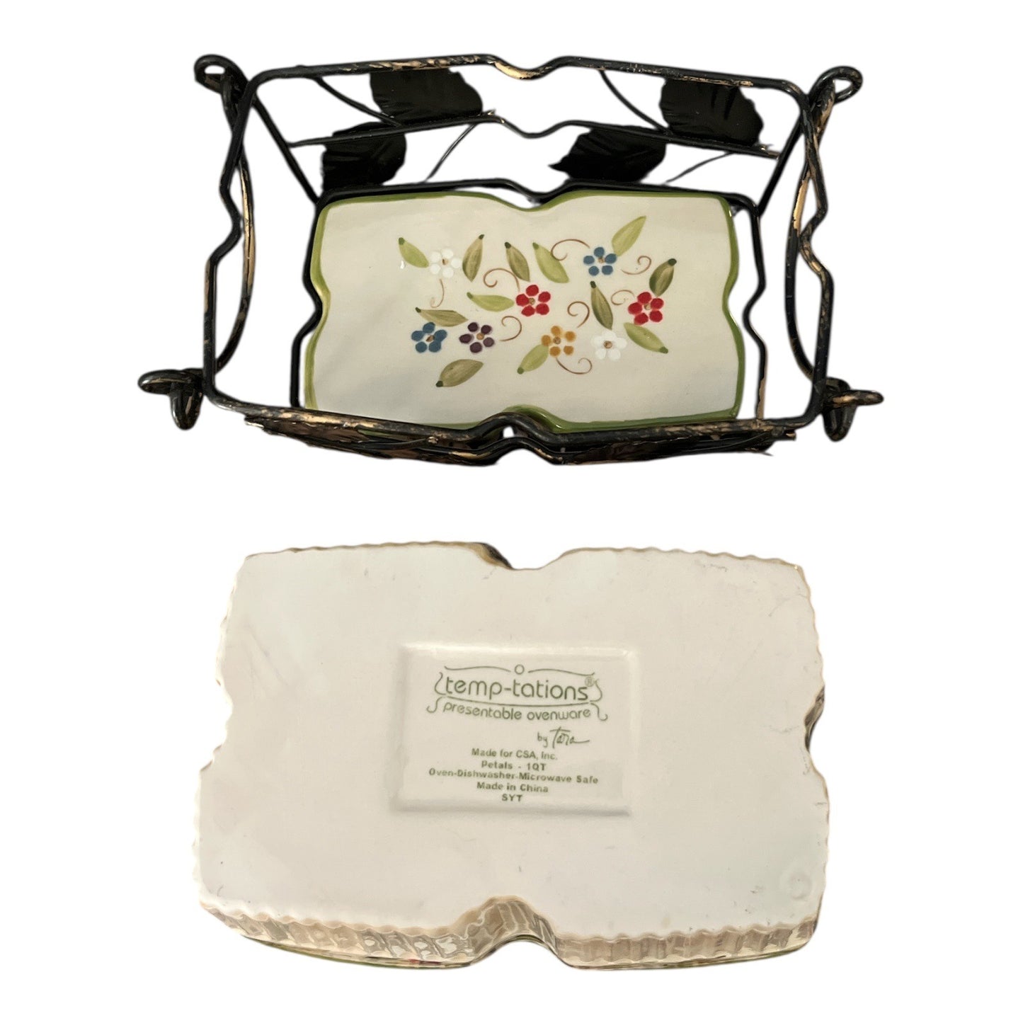 Temp-tations by Tara Floral Ceramic Baking Dish With Metal Rack 6.5 Inch Y2K