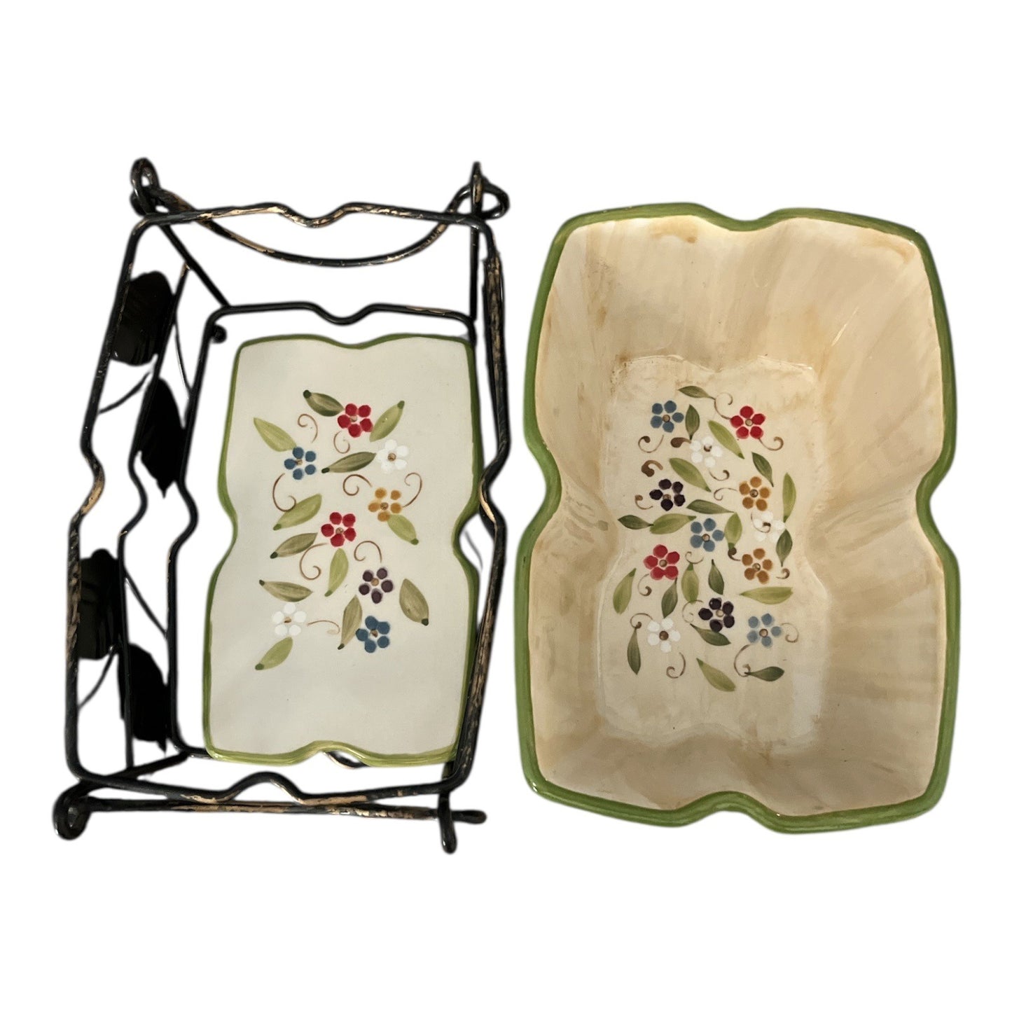 Temp-tations by Tara Floral Ceramic Baking Dish With Metal Rack 6.5 Inch Y2K