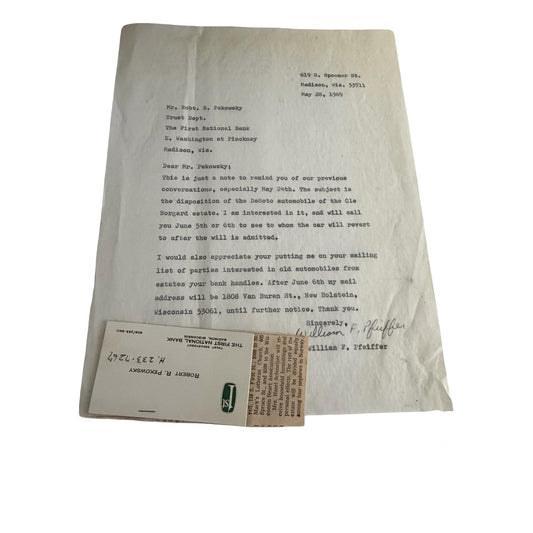 Vintage 1969 Signed Estate Inquiry Letter DeSoto Automobile Ole Borgard Wisconsin Ephemera