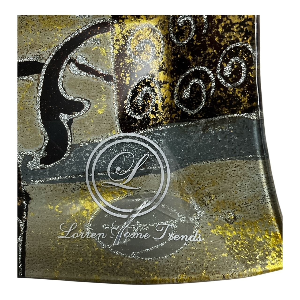 Loren Home Trends Y2K Decorative Curved Glass Tray Black Gold Swirl Pattern