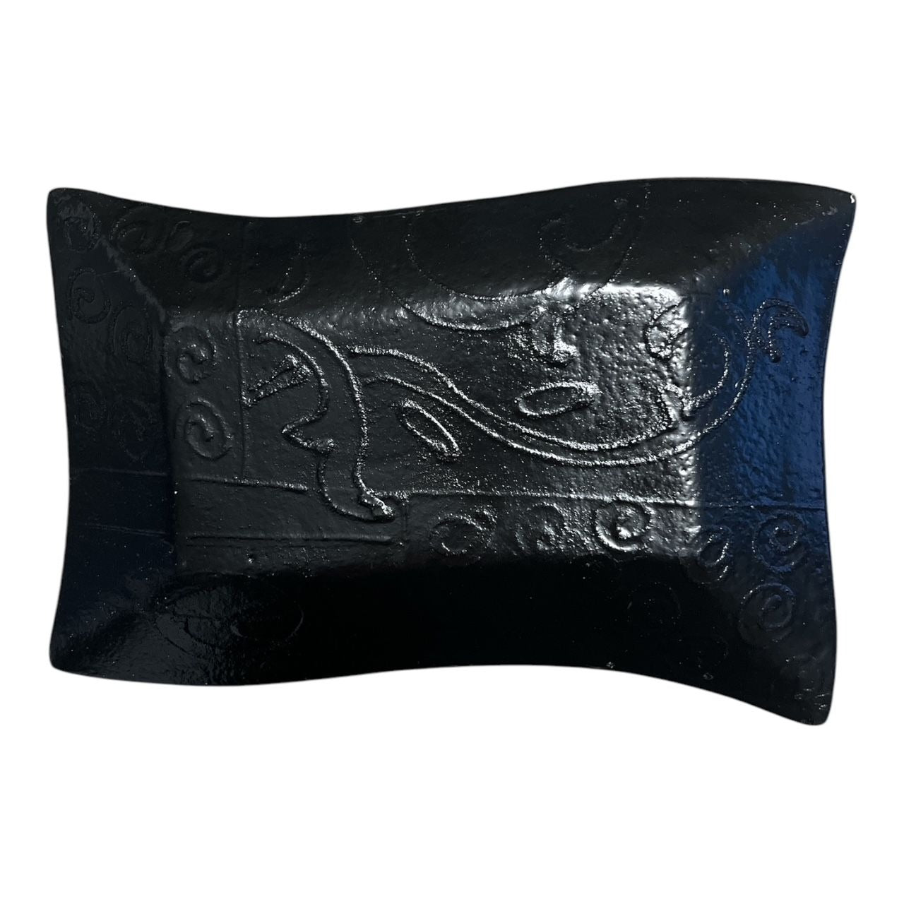 Loren Home Trends Y2K Decorative Curved Glass Tray Black Gold Swirl Pattern