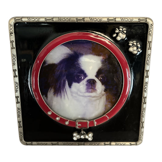 Kohl’s “Woof” Dog Picture Frame – 5" Metal Frame – Red Collar Design with Rhinestone Bone Charm