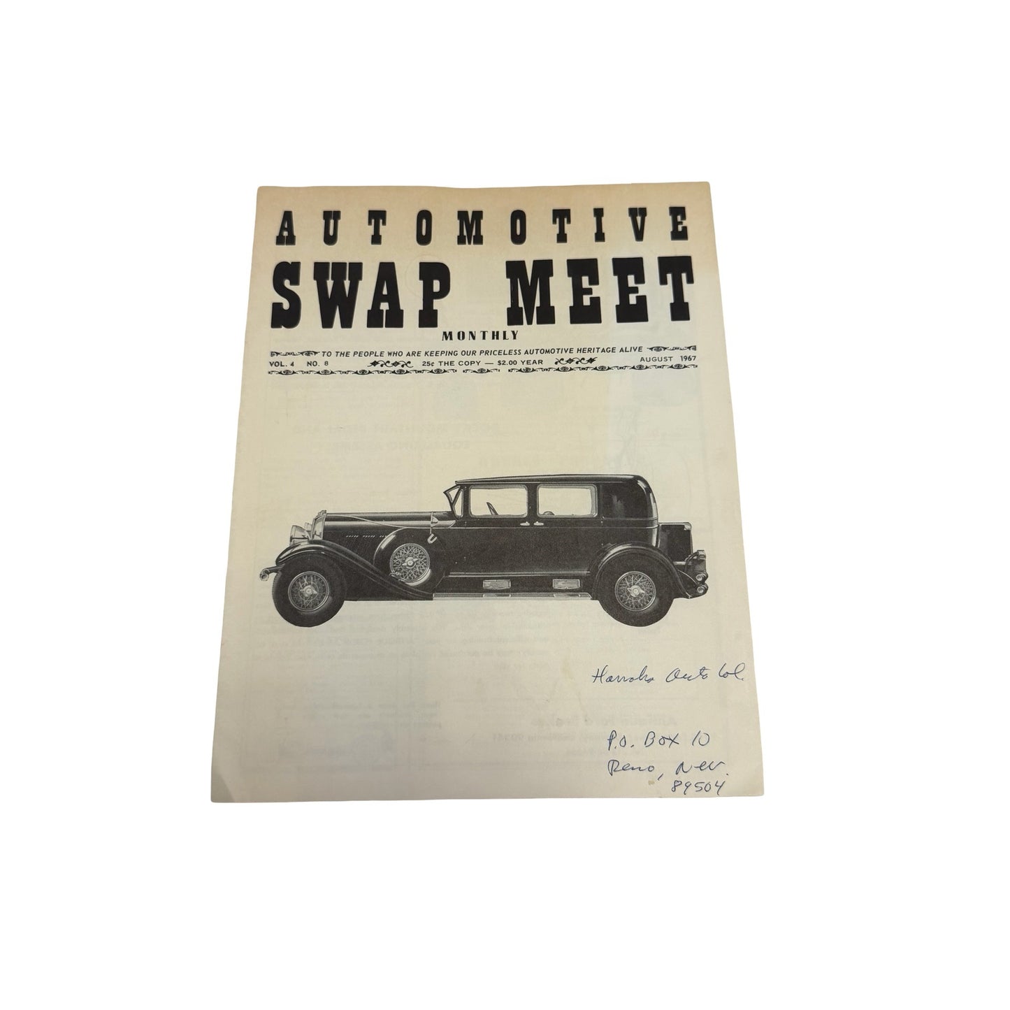 Vintage Automotive Swap Meet Magazine August 1967 Vol. 4 No. 8 Antique Car Parts Publication