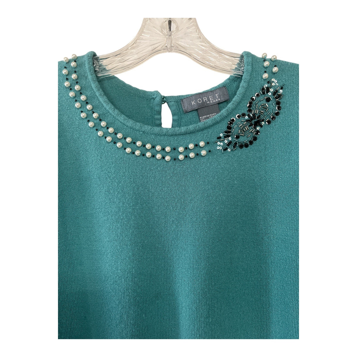 Koret Woman Teal Embellished Pearl Beaded Sweater Top Size 2X