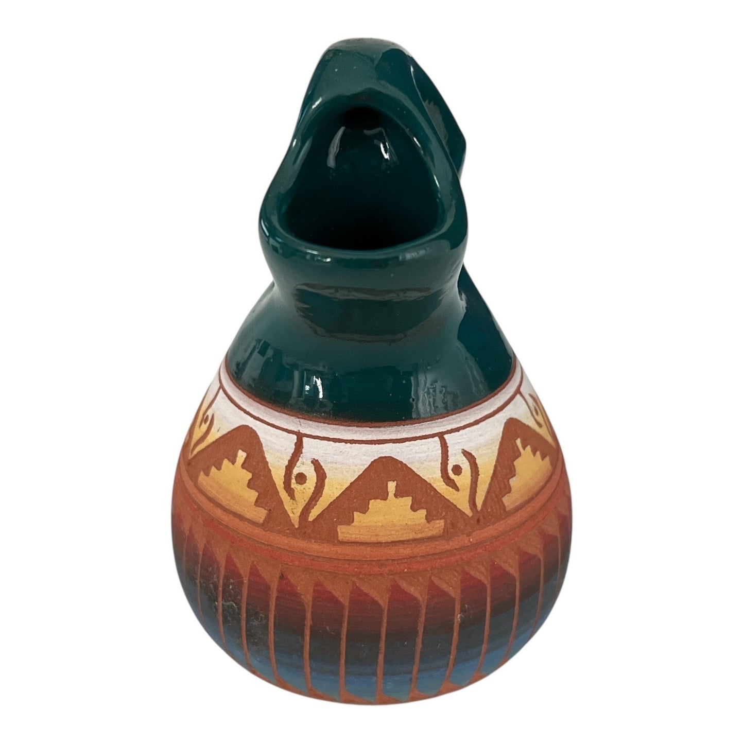 Signed E. Etsitty (Diné) Native American Wedding Vase – Hand-Painted Southwest Pottery – Green Terracotta Geometric