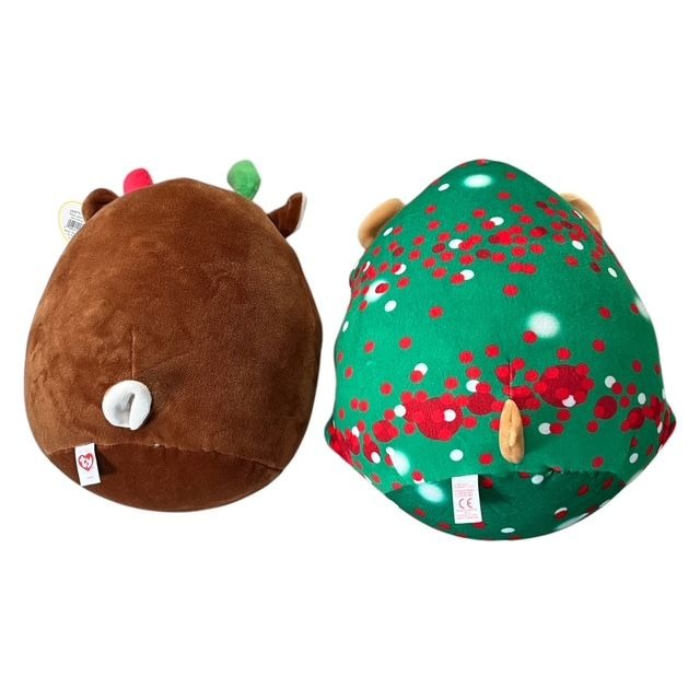 Ty Squishy Beanies Minx Reindeer Everett Christmas Bear 10" Plush Lot 2