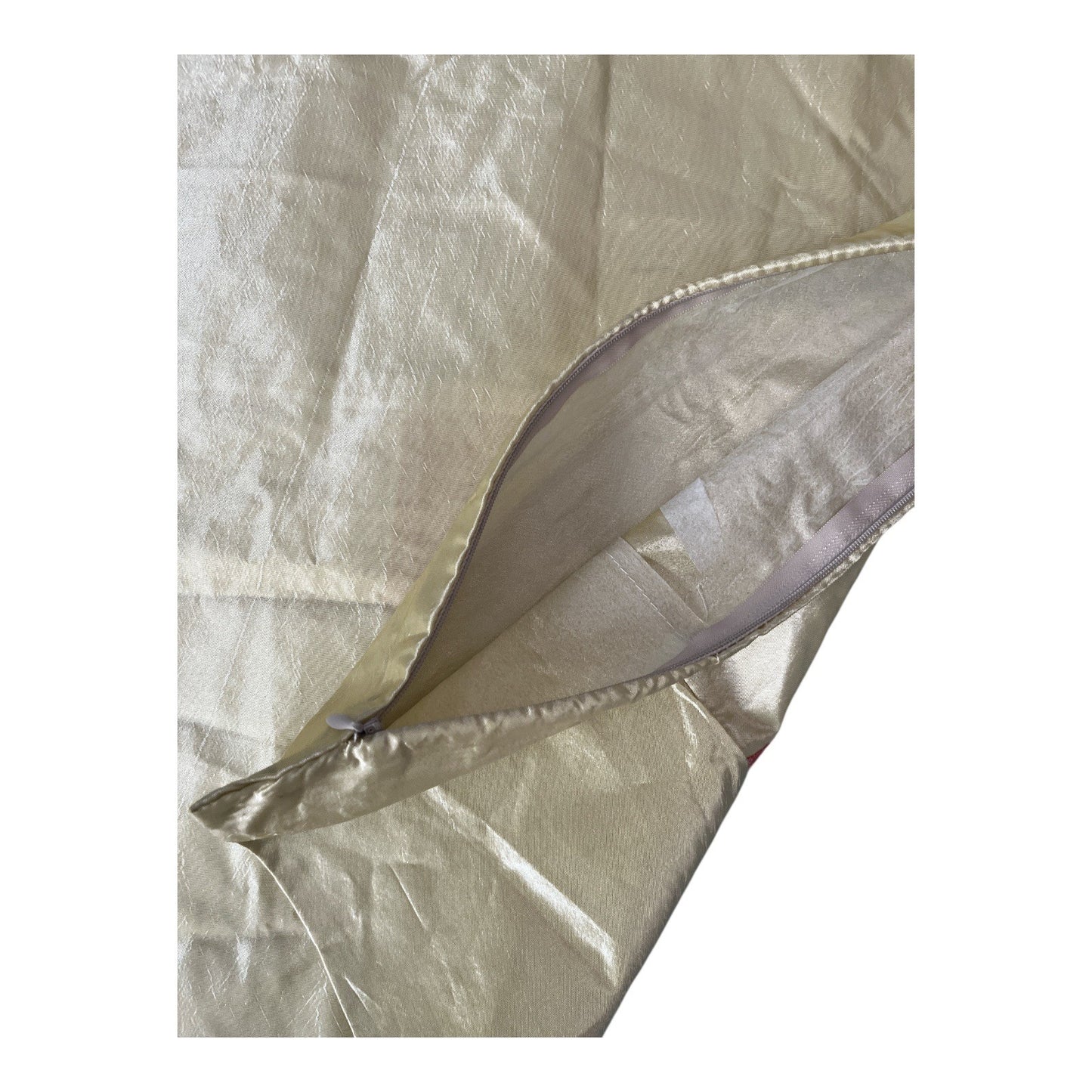 Set of 2 Boho Silk Throw Pillow Covers 16.5” Beige Patchwork Embroidered Mandala Design