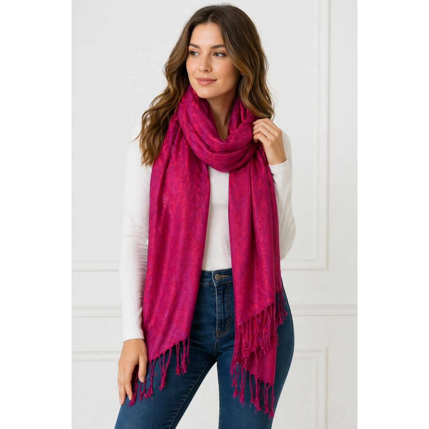 Capelli New York Scarf Wrap Pink Magenta Fringe Rayon Shawl Boho Lightweight
