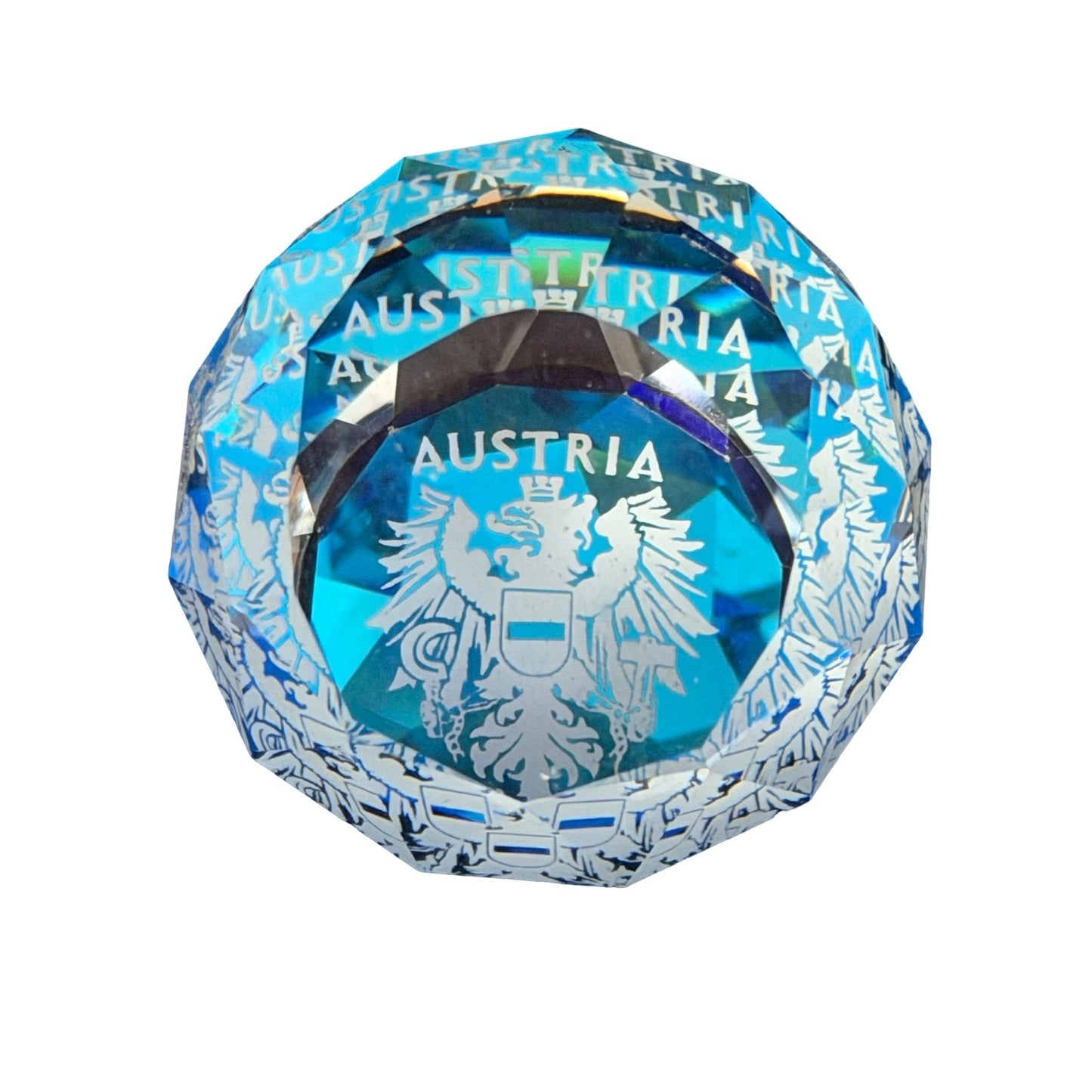 Vintage Swarovski Silver Crystal Austria Souvenir Blue Faceted Paperweight With Box