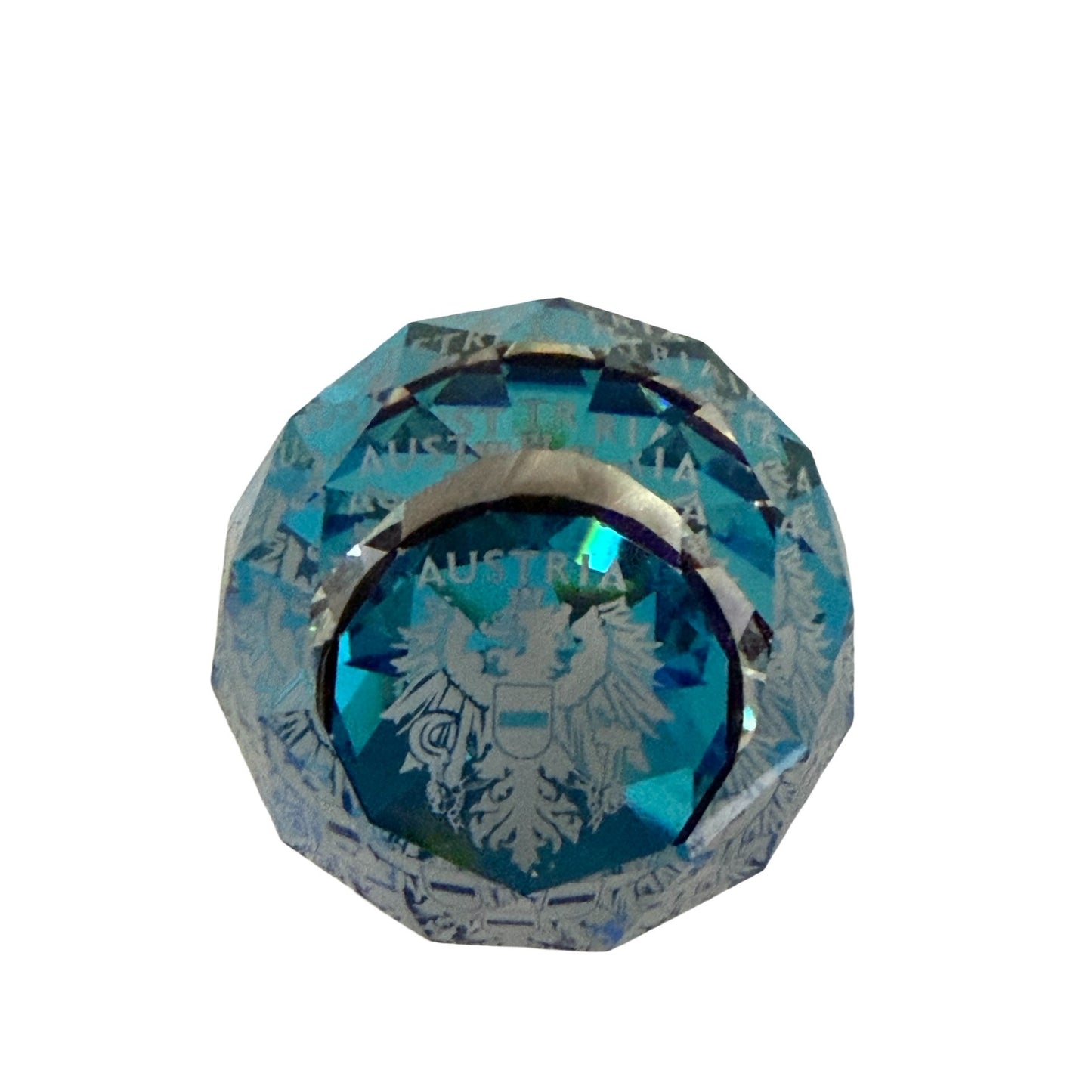 Vintage Swarovski Silver Crystal Austria Souvenir Blue Faceted Paperweight With Box