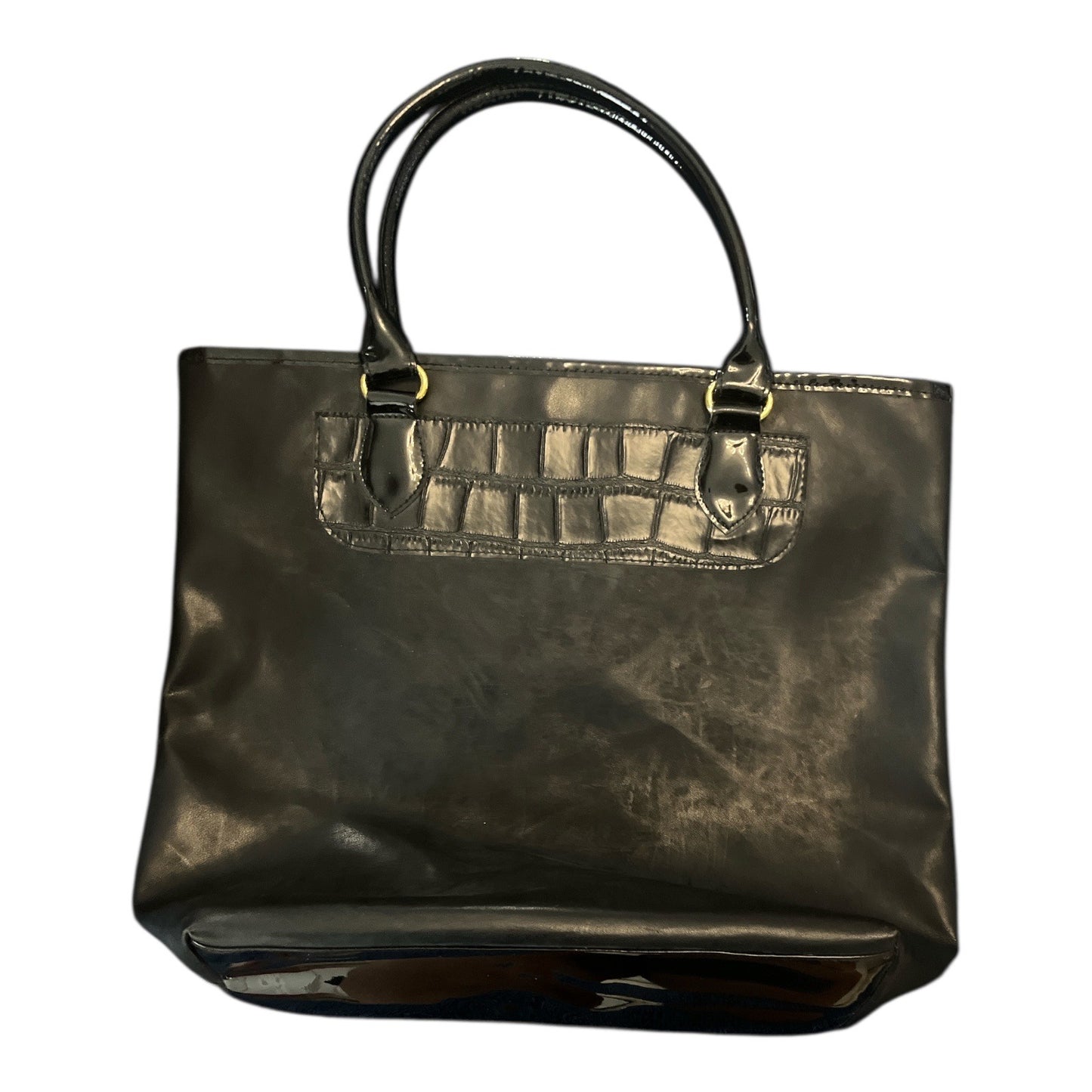 Vintage Estee Lauder Black Patent Tote Bag Croc Embossed GWP Cosmetic Promo Handbag