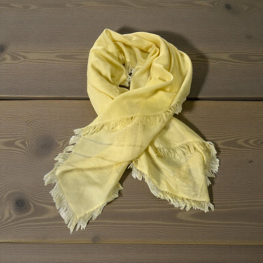 Vintage Monique Martin Yellow Fringed Scarf 48” x 48” – Made in Japan – Acrylic Wrap