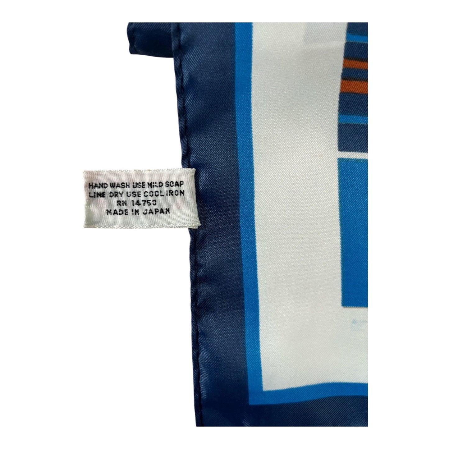Vintage Intertex Japan Striped Scarf – Blue, Rust & White Geometric Square – 26” Silken Polyester